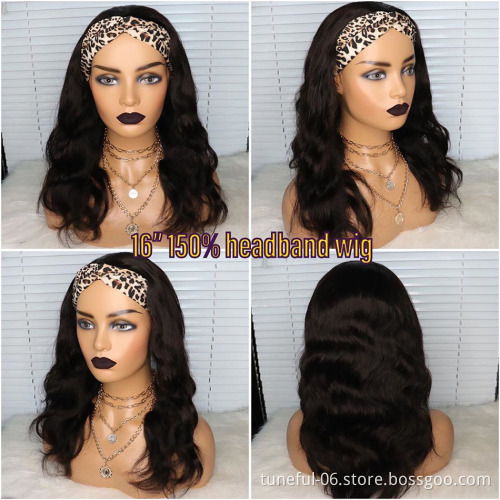 razilian Raw Human Virgin Remy Hair Headband Wig Vendor Wholesale Machine Made None Lace Glueless Wig Customized Styles